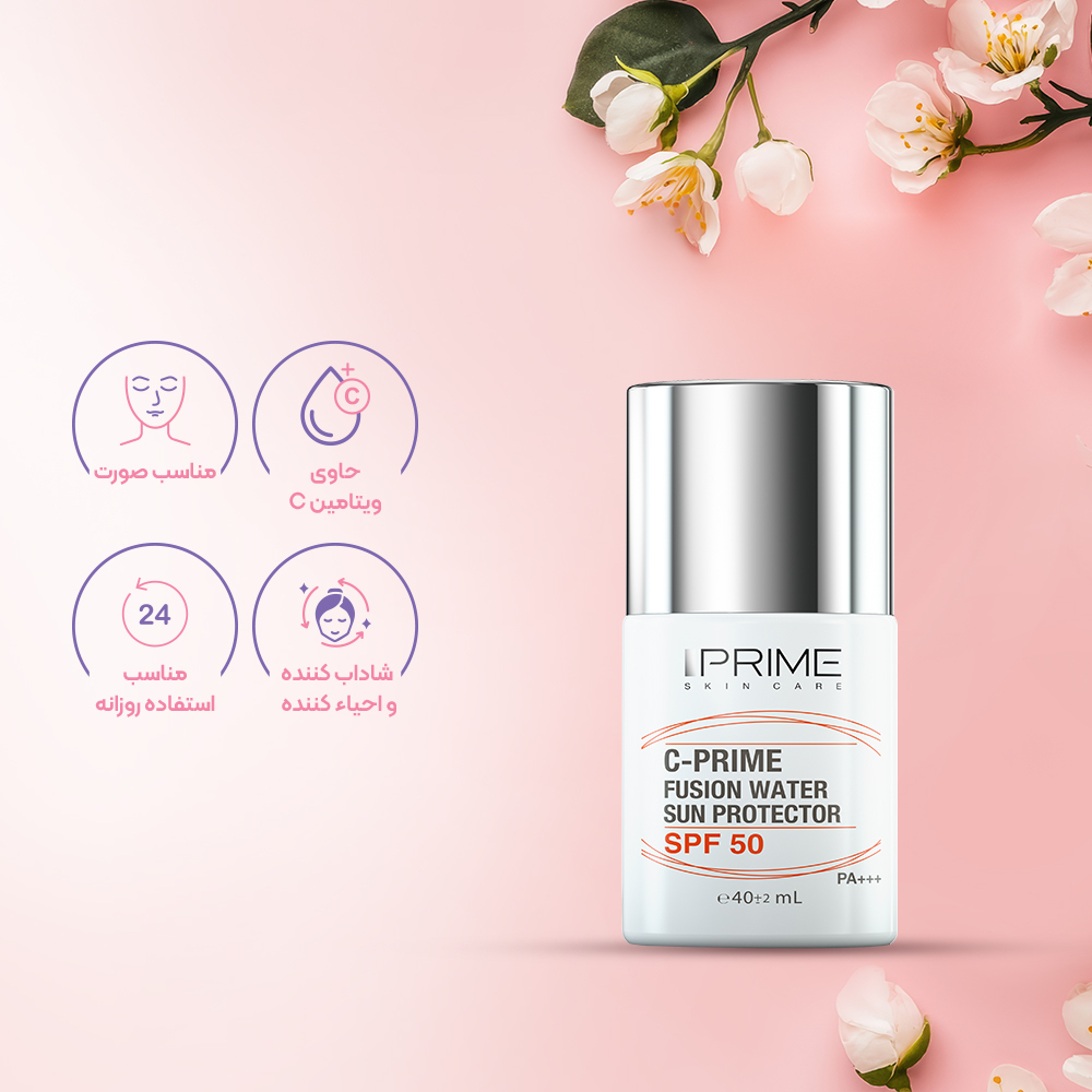 تصویر فلوئید ضد آفتاب بی رنگ SPF50 پرایم حاوی ویتامین C مدل فیوژن واتر حجم 40 میل